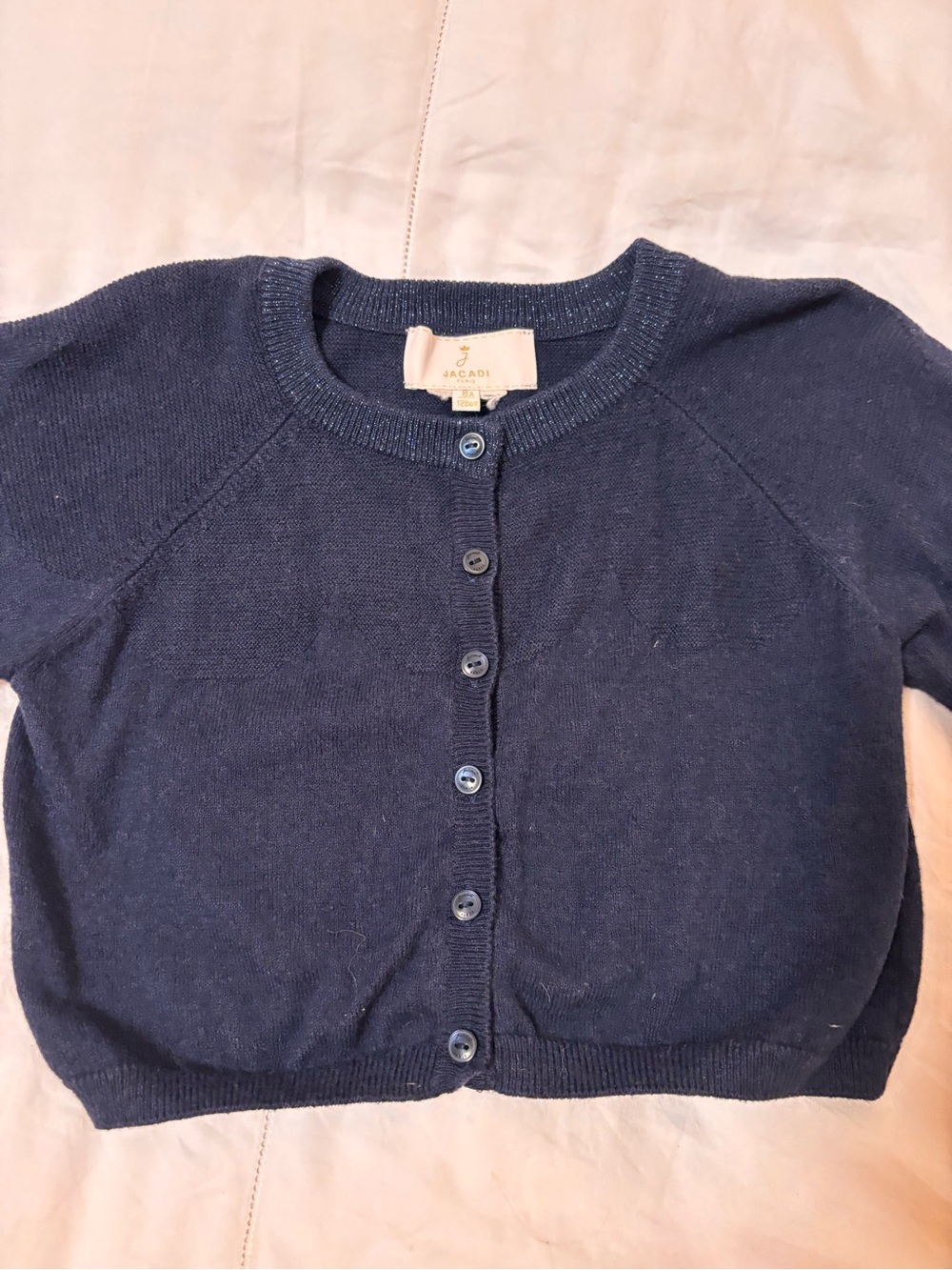Jacadi size 8 wool blend Navy Cotton Button-Front Cardigan